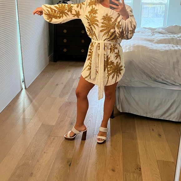 Retrofete Grace Palm Tree Sequin Dress (with sash)  ~ beach tropical cocktail - Picture 2 of 5